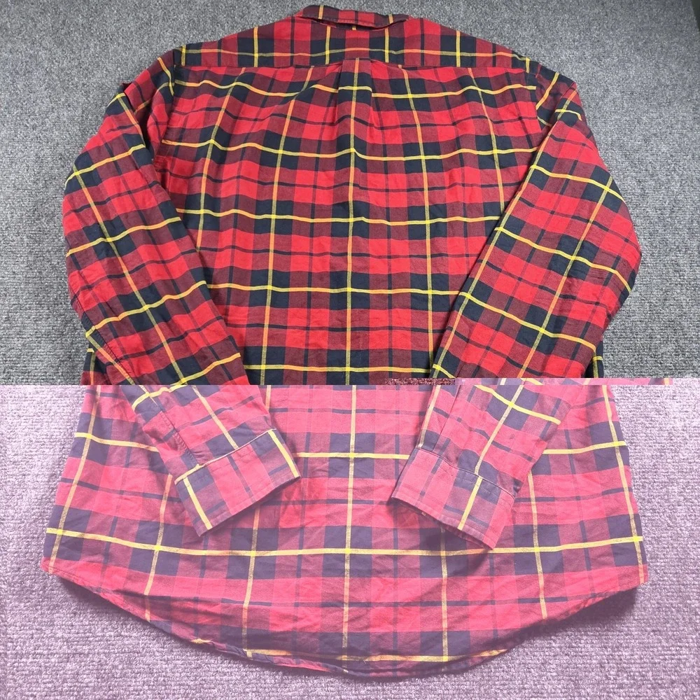 Polo Ralph Lauren Men's Long Sleeve Light Flannel Button Down Shirt Plaid Red L